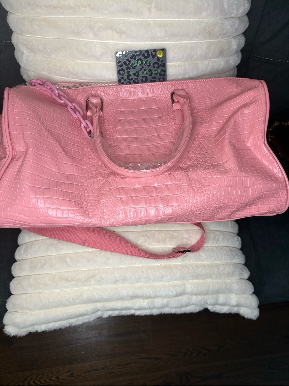 PRIVATA Pink Croc Embossed Weekender Duffle Bag Y2K Travel Overnight Bag